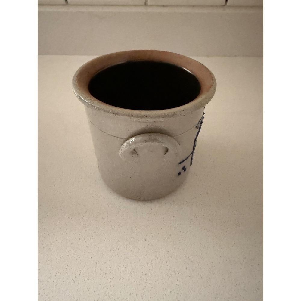 SALMON FALLS Pottery Stoneware Crock 4" Blueberry Basket Double Handle VTG 1994 - Picture 3 of 8